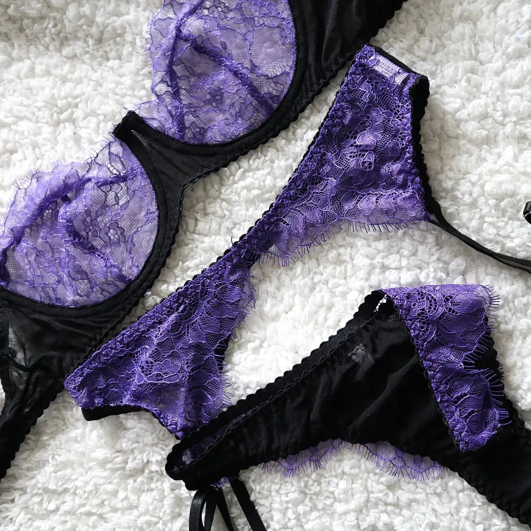 Amethyst Noir Satin & Lace Set