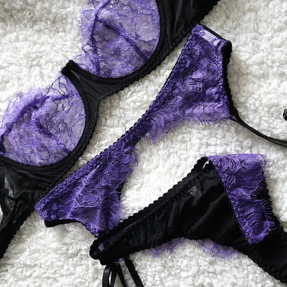 Amethyst Noir Satin & Lace Set